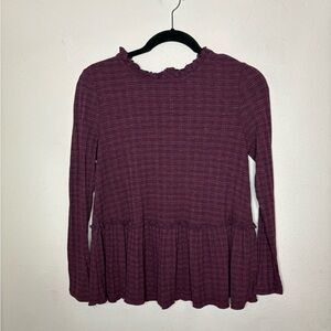 Altar'd State Women's Ruffle-Neck Peplum Top - Plum Plaid Medium